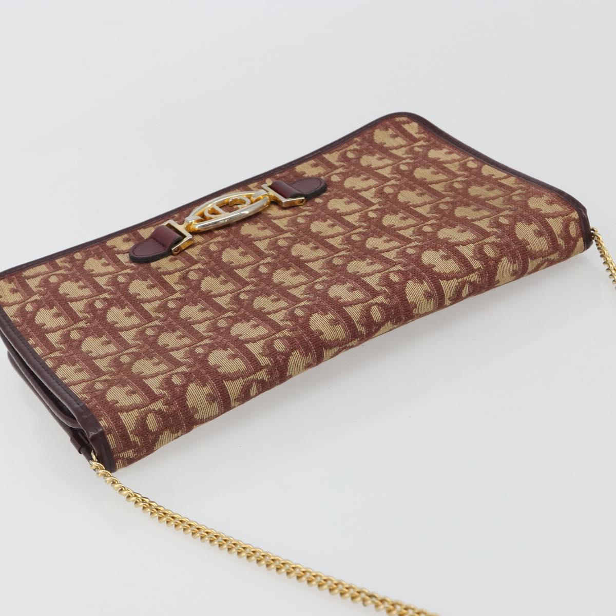 Christian Dior Trotter Canvas Chain Shoulder Bag Red Gold Auth 190630