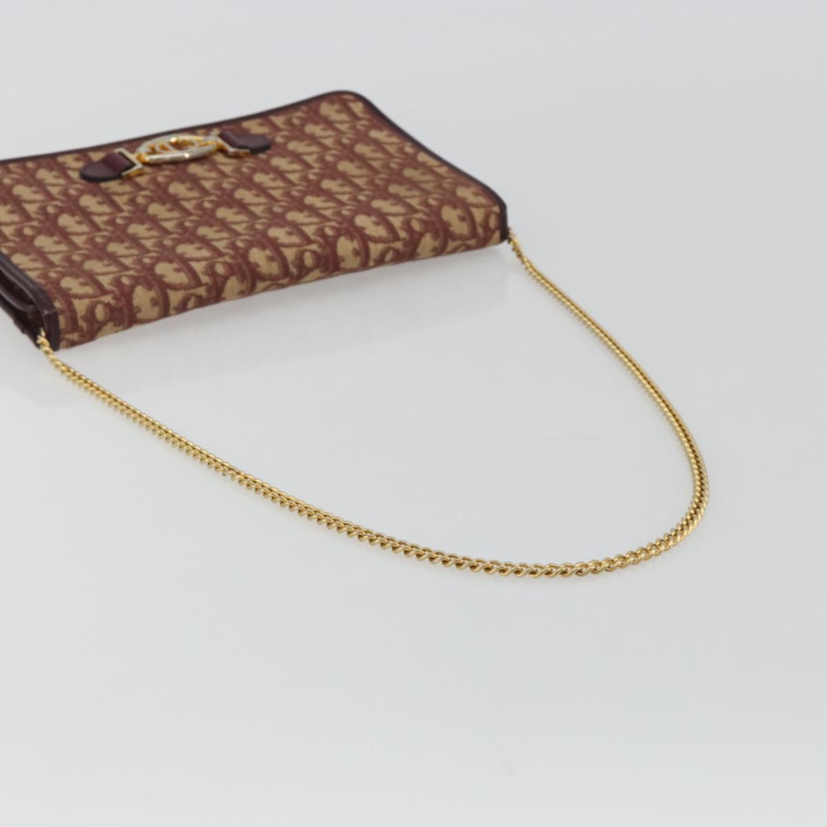 Christian Dior Trotter Canvas Chain Shoulder Bag Red Gold Auth 190630