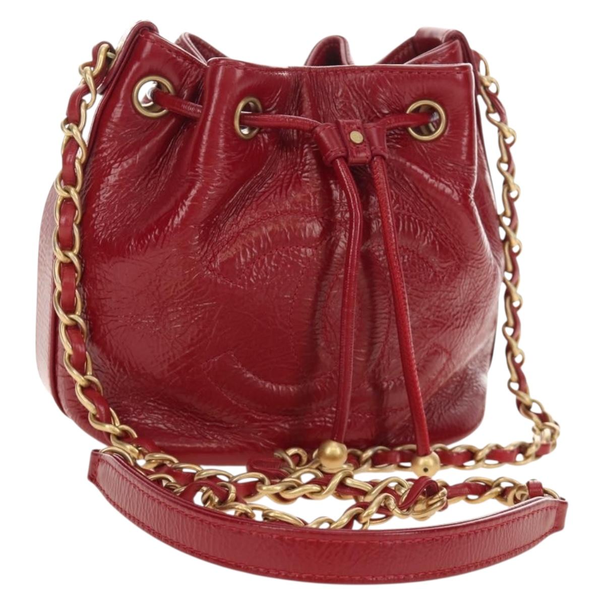 CHANEL COCO Mark Chain Shoulder Bag Leather Red Gold CC Auth 190631SV