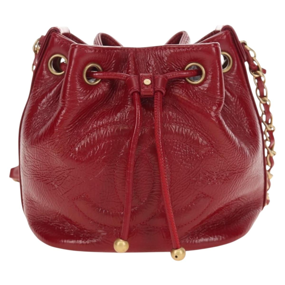 CHANEL COCO Mark Chain Shoulder Bag Leather Red Gold CC Auth 190631SV