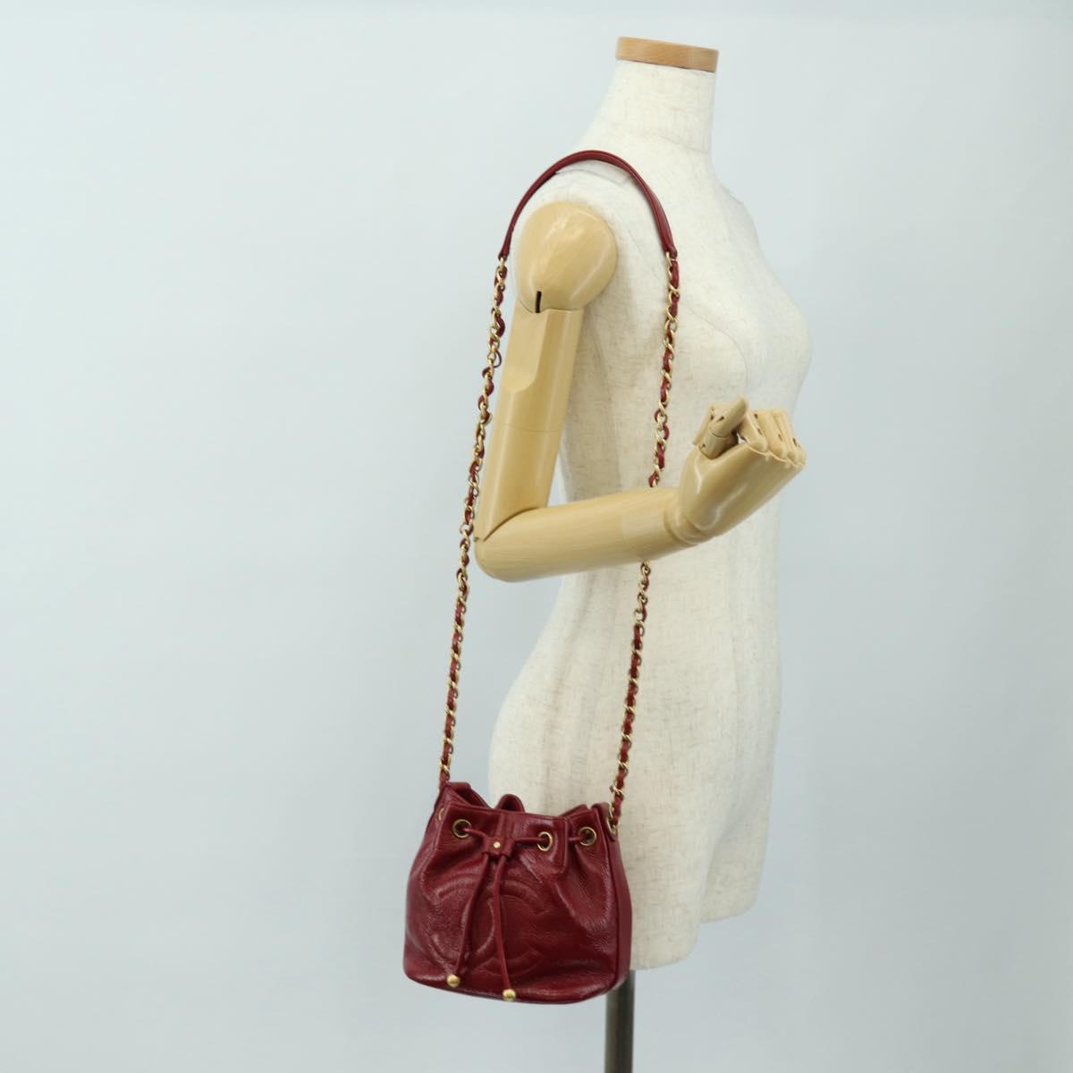 CHANEL COCO Mark Chain Shoulder Bag Leather Red Gold CC Auth 190631SV