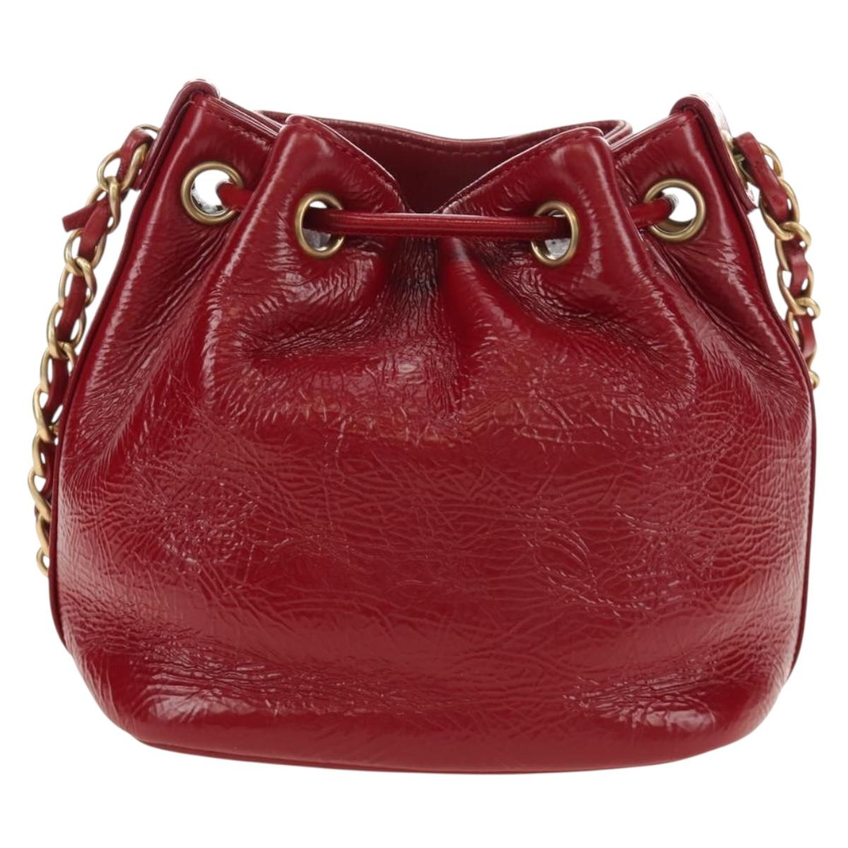 CHANEL COCO Mark Chain Shoulder Bag Leather Red Gold CC Auth 190631SV