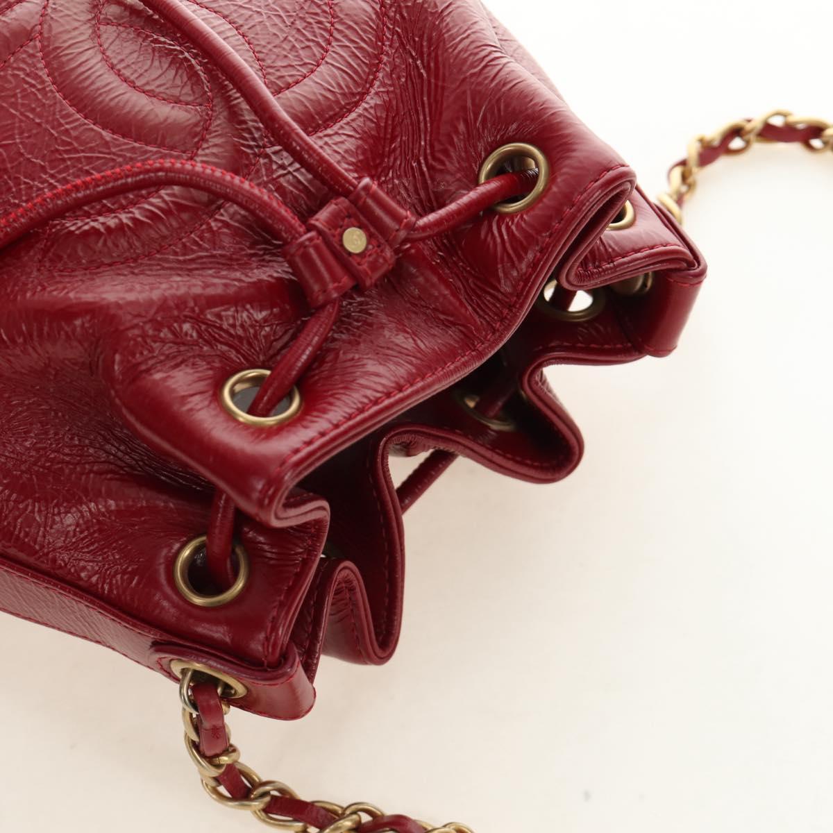 CHANEL COCO Mark Chain Shoulder Bag Leather Red Gold CC Auth 190631SV
