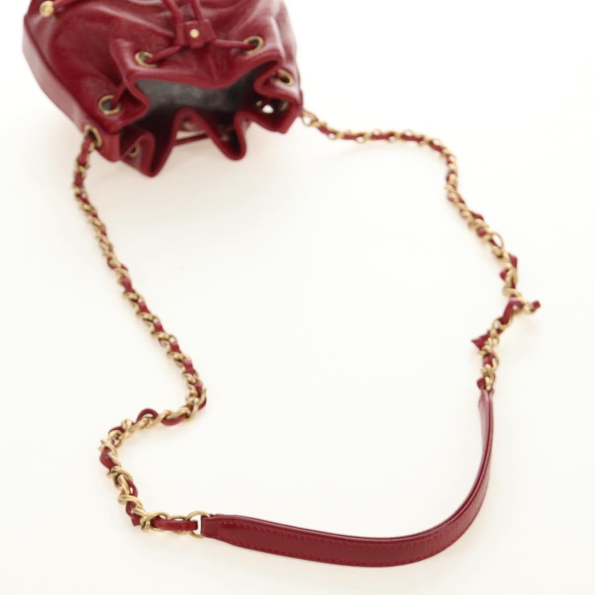 CHANEL COCO Mark Chain Shoulder Bag Leather Red Gold CC Auth 190631SV