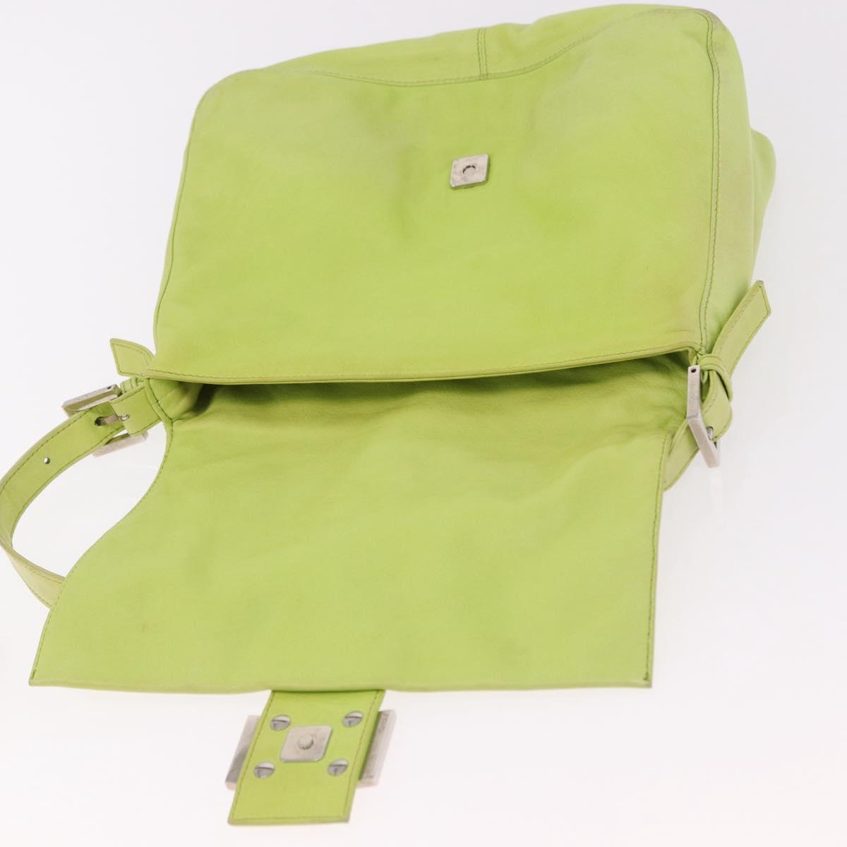 FENDI Mamma Baguette Shoulder Bag Leather Green Silver Auth 190637M