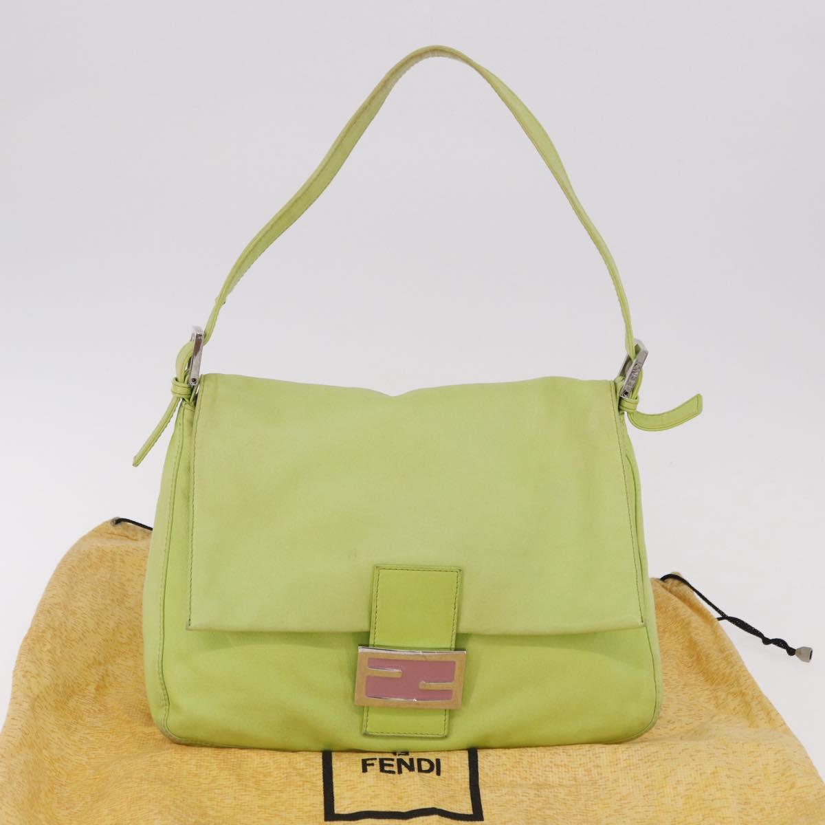FENDI Mamma Baguette Shoulder Bag Leather Green Silver Auth 190637M