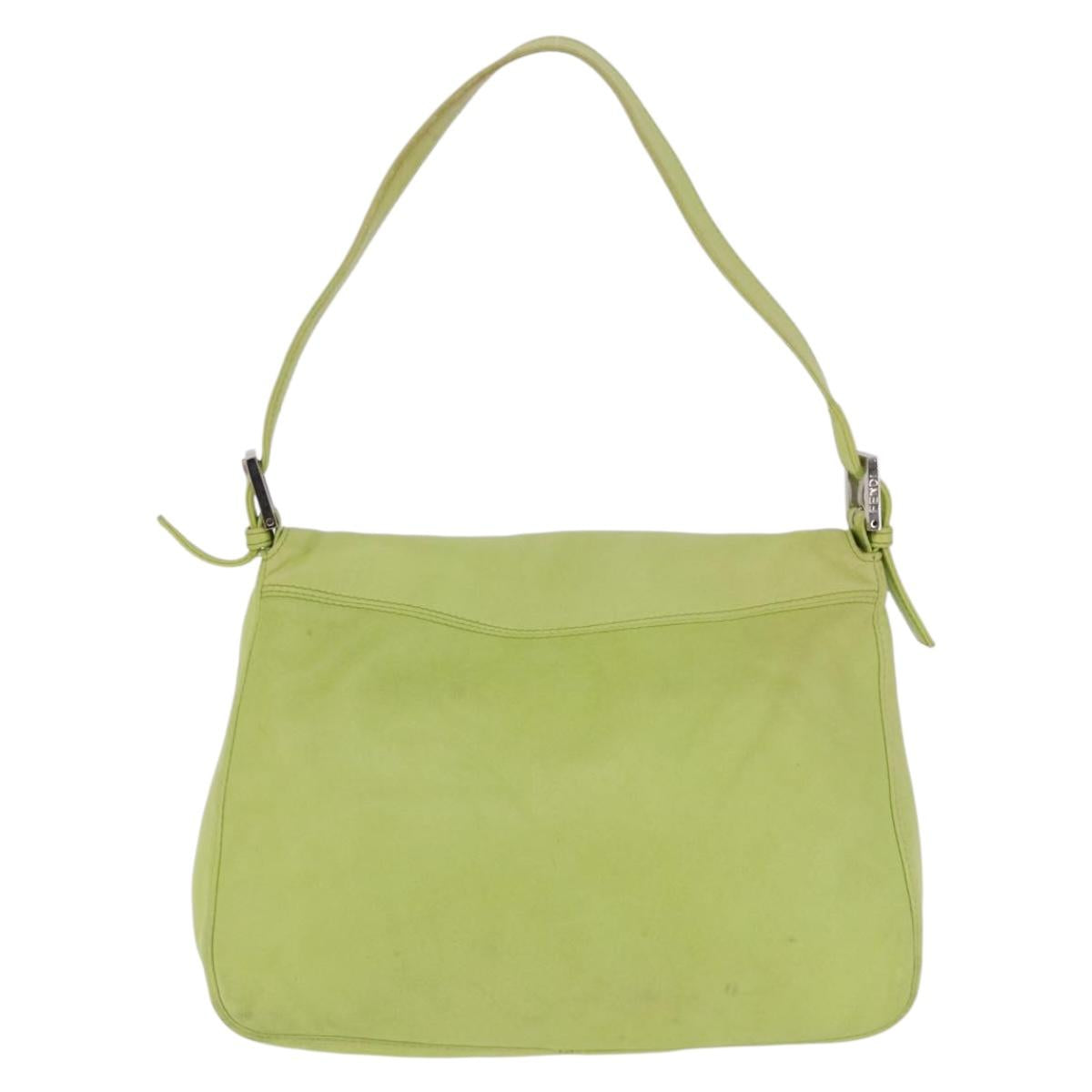 FENDI Mamma Baguette Shoulder Bag Leather Green Silver Auth 190637M