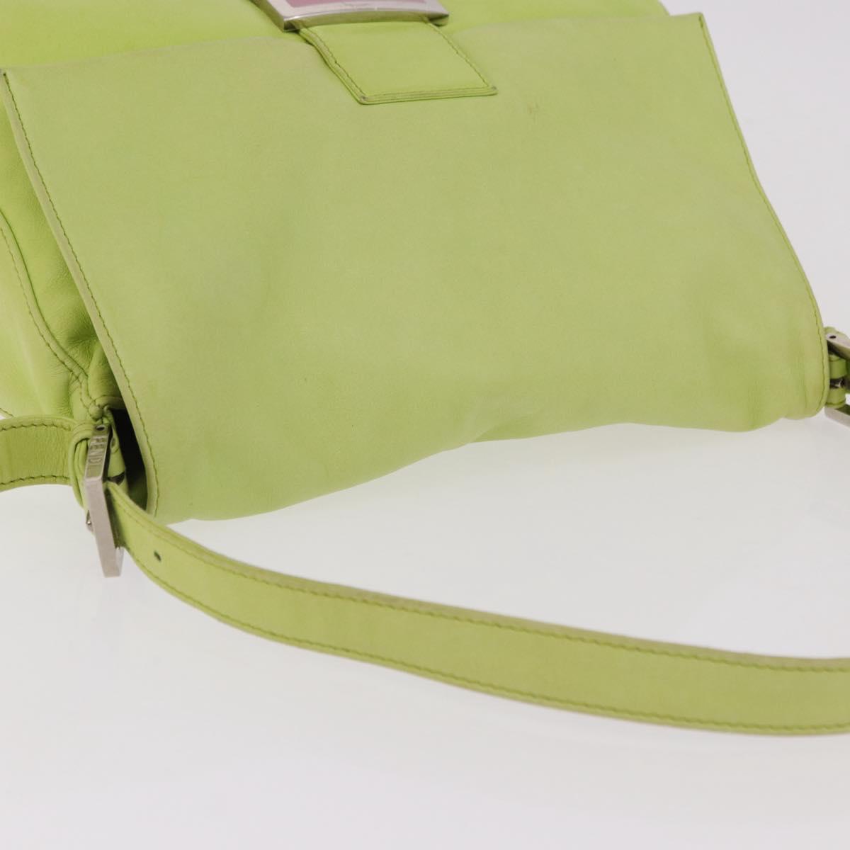 FENDI Mamma Baguette Shoulder Bag Leather Green Silver Auth 190637M