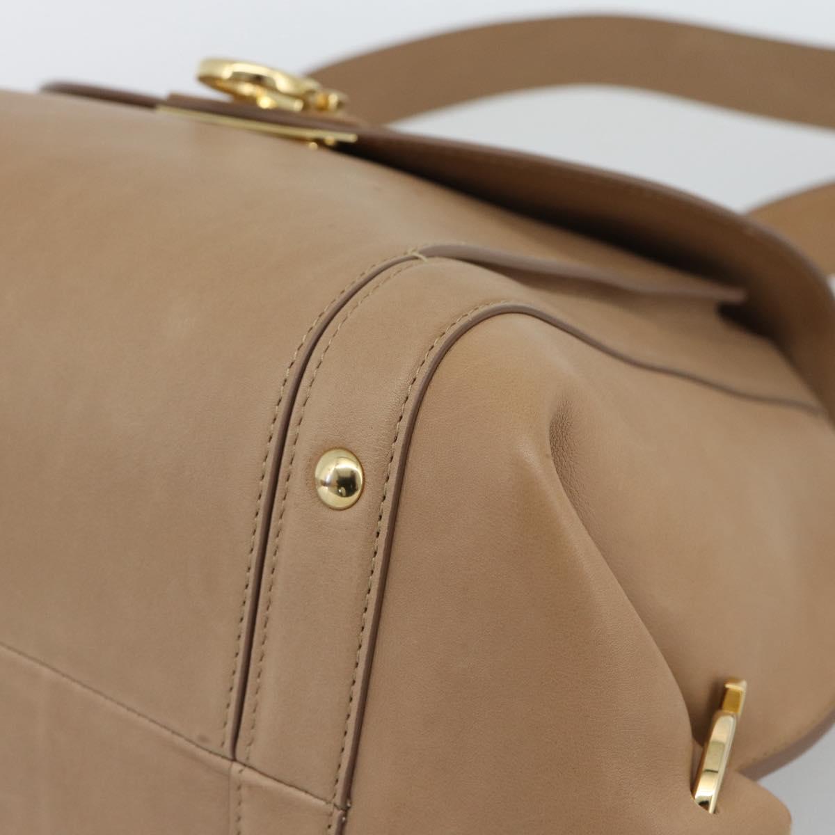 Salvatore Ferragamo Gancini Hand Bag Leather 2way Beige Gold Auth 190640