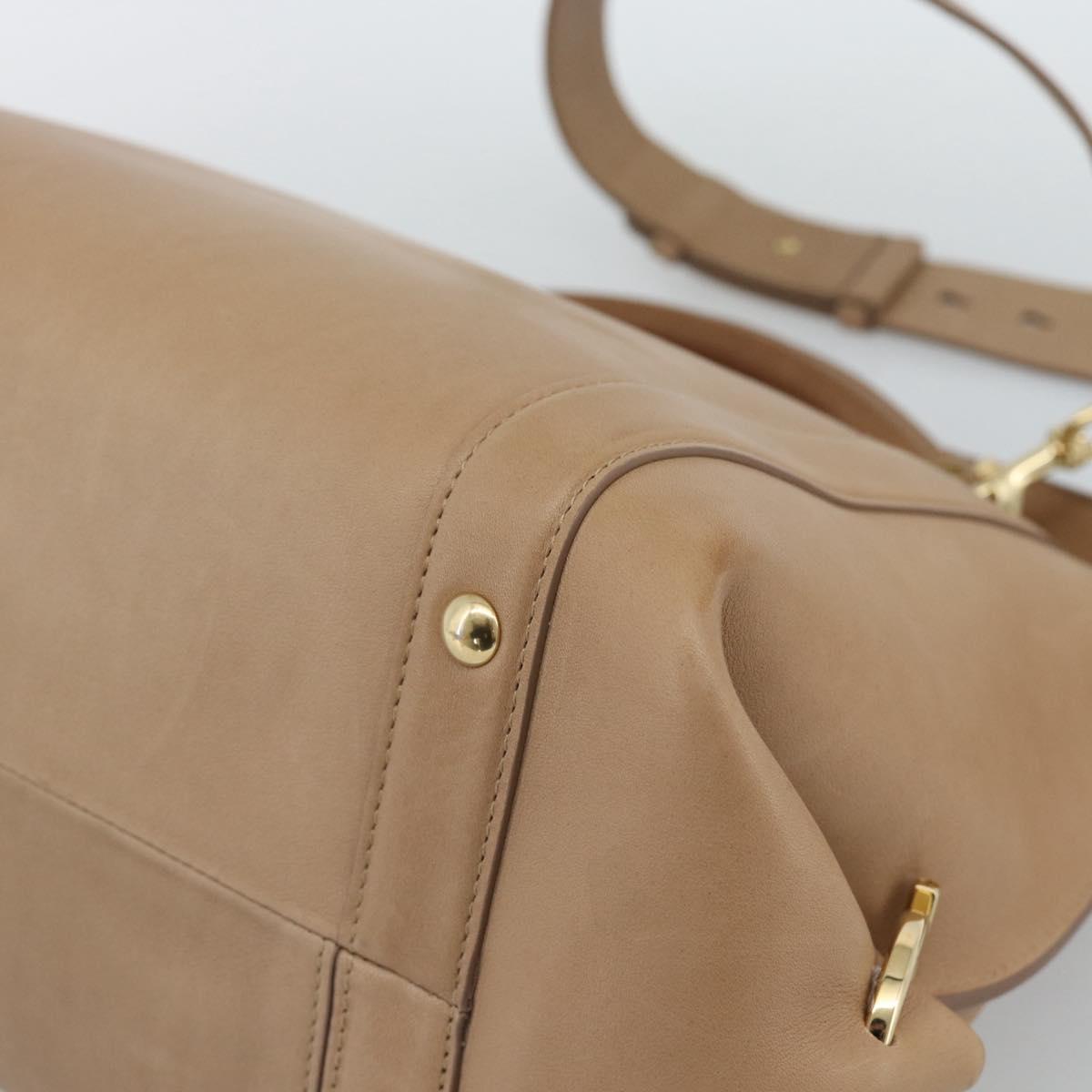 Salvatore Ferragamo Gancini Hand Bag Leather 2way Beige Gold Auth 190640