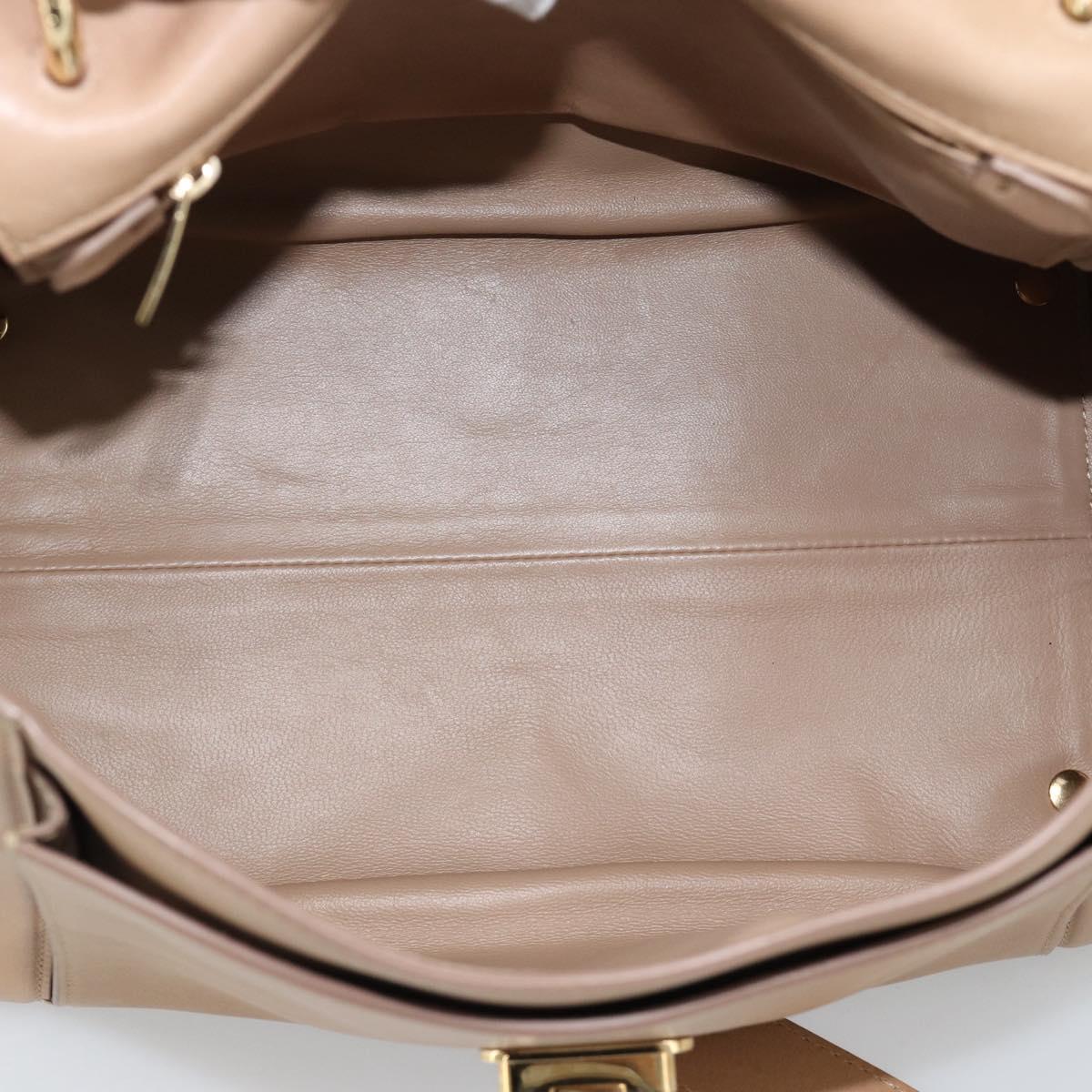 Salvatore Ferragamo Gancini Hand Bag Leather 2way Beige Gold Auth 190640