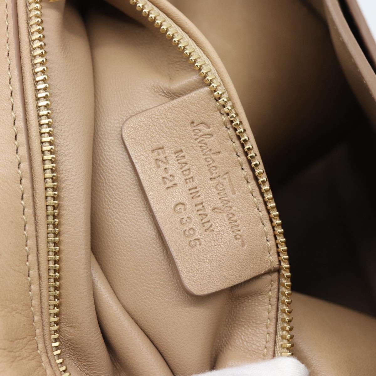 Salvatore Ferragamo Gancini Hand Bag Leather 2way Beige Gold Auth 190640