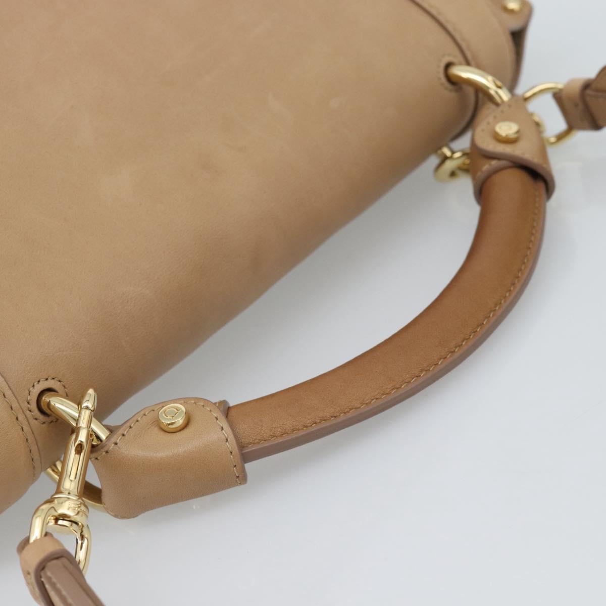 Salvatore Ferragamo Gancini Hand Bag Leather 2way Beige Gold Auth 190640
