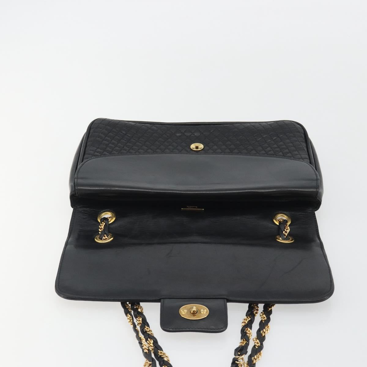 BALLY Chain Shoulder Bag Leather Black Gold Auth 190641A