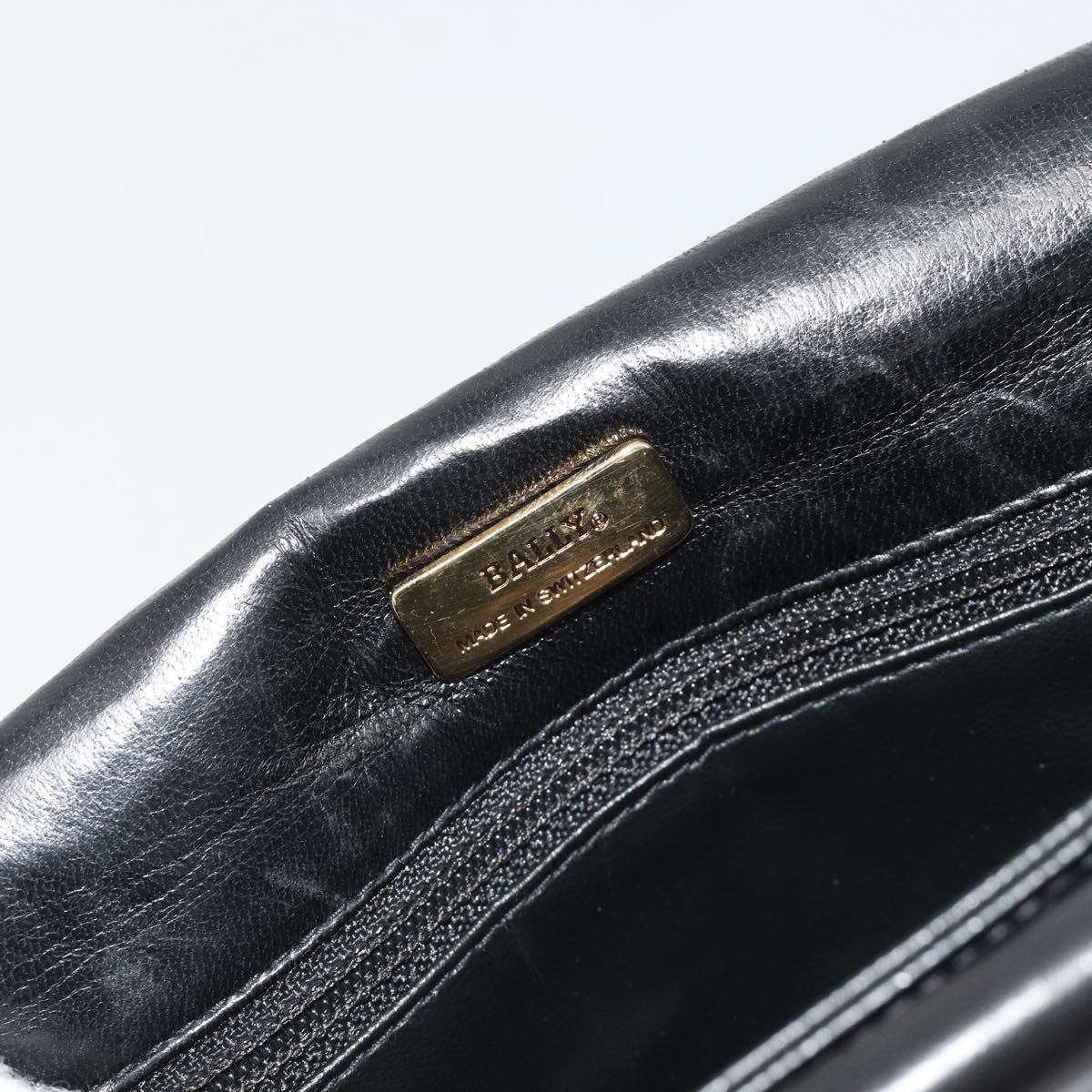 BALLY Chain Shoulder Bag Leather Black Gold Auth 190641A