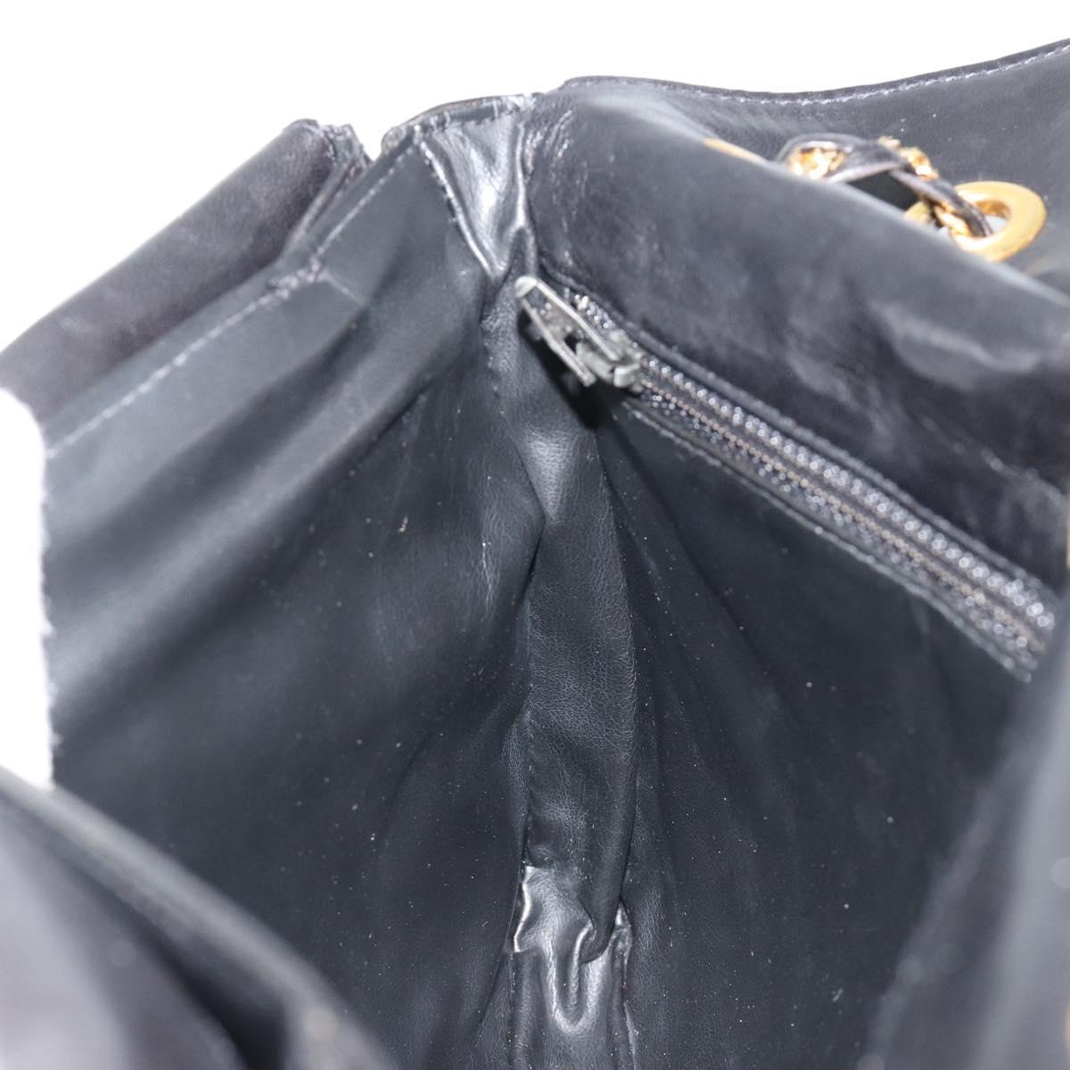 BALLY Chain Shoulder Bag Leather Black Gold Auth 190641A