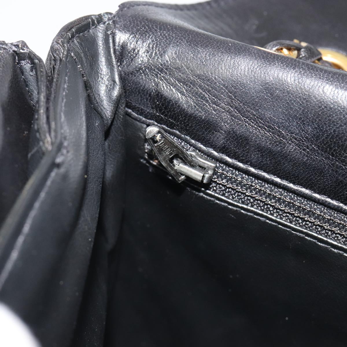 BALLY Chain Shoulder Bag Leather Black Gold Auth 190641A