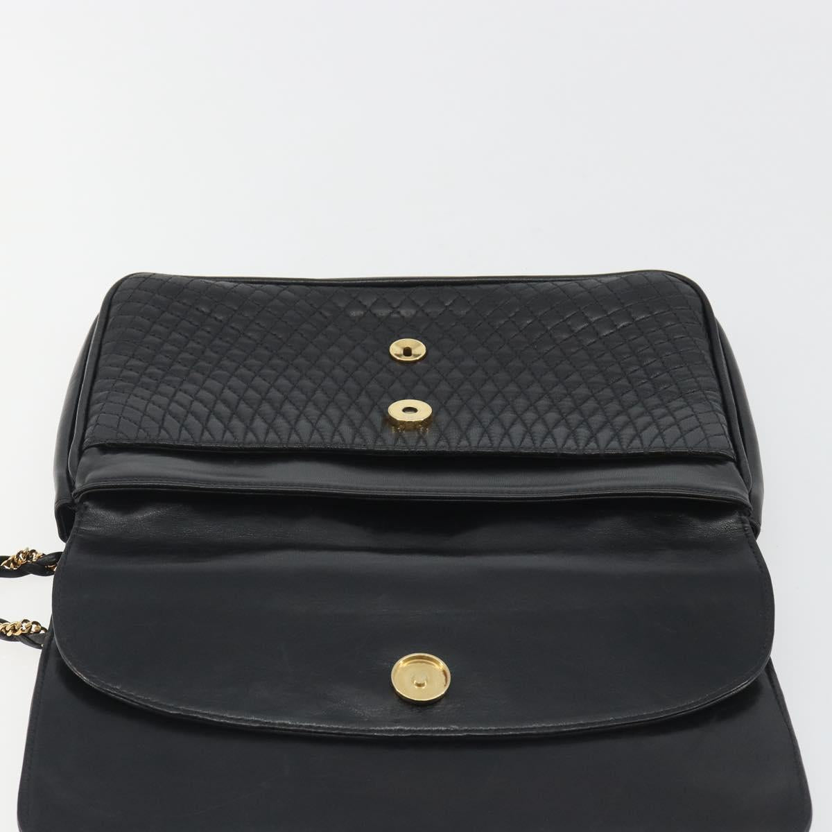 BALLY Chain Shoulder Bag Leather Black Gold Auth 190641A