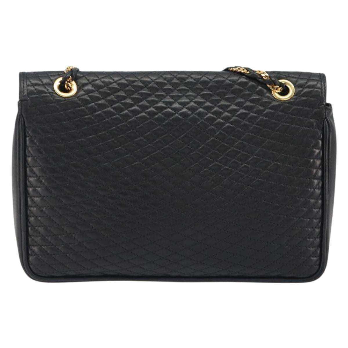 BALLY Chain Shoulder Bag Leather Black Gold Auth 190641A