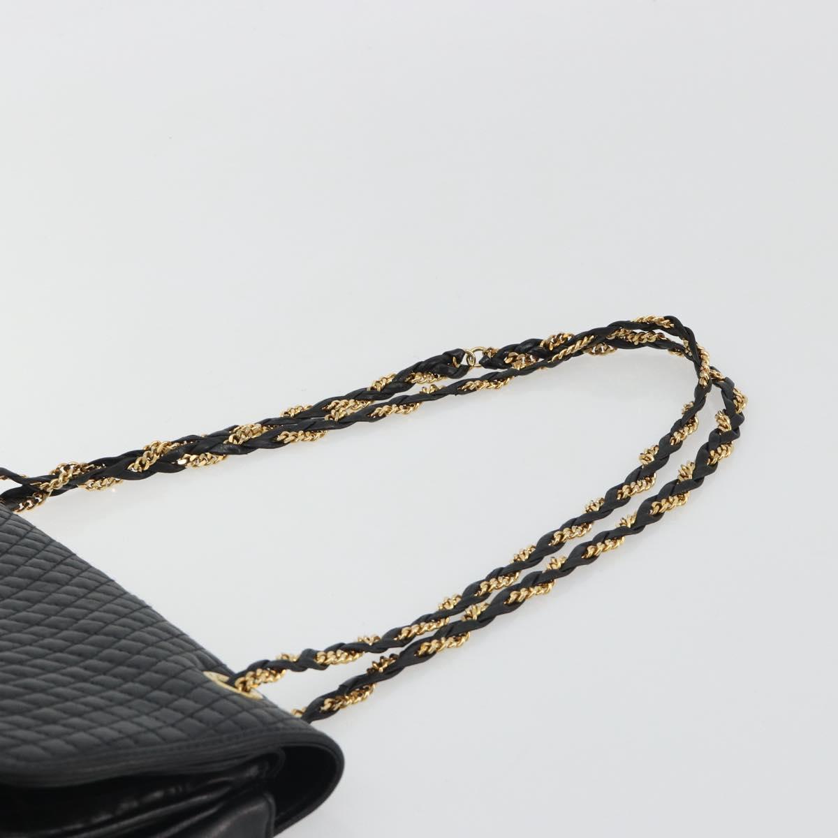 BALLY Chain Shoulder Bag Leather Black Gold Auth 190641A