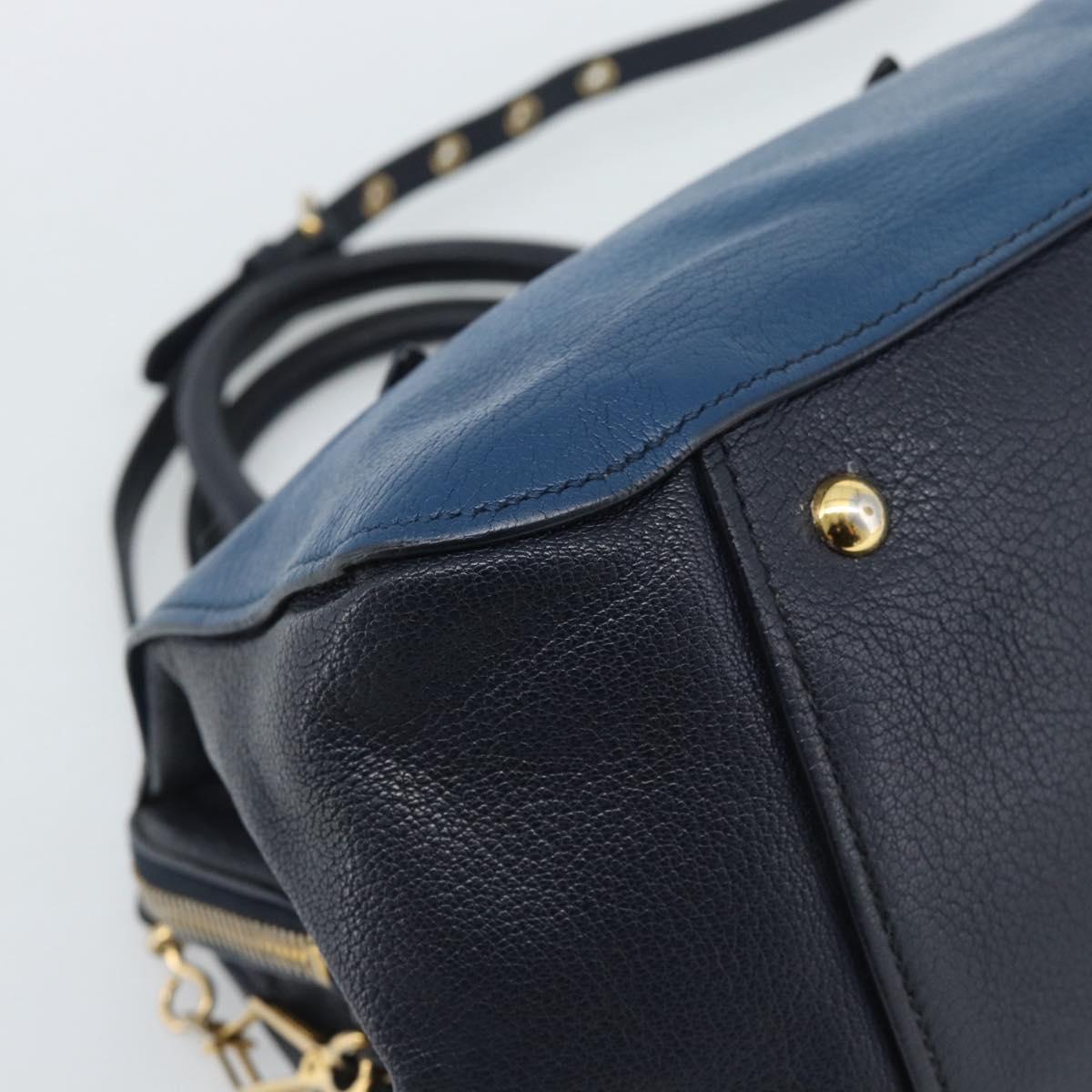 Miu Miu Hand Bag Leather 2way Blue Gold Auth 190650