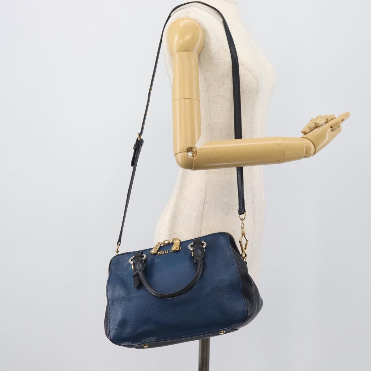 Miu Miu Hand Bag Leather 2way Blue Gold Auth 190650