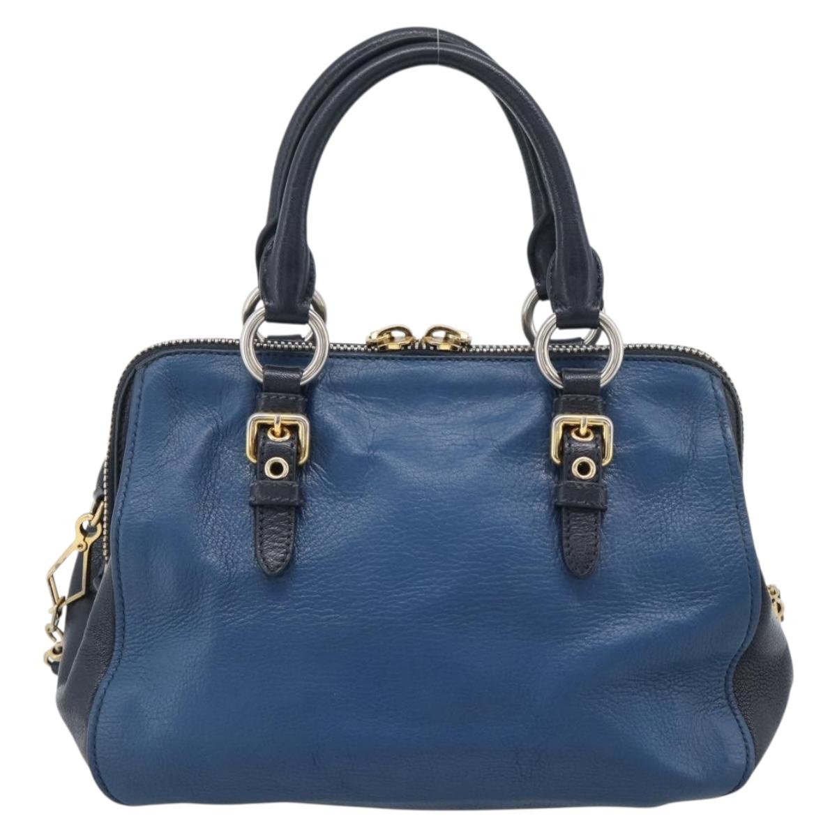 Miu Miu Hand Bag Leather 2way Blue Gold Auth 190650