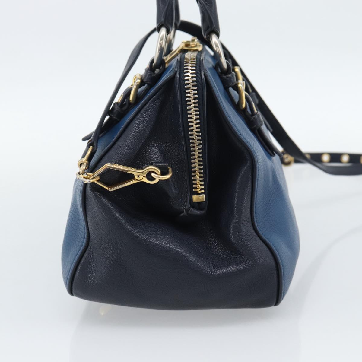 Miu Miu Hand Bag Leather 2way Blue Gold Auth 190650
