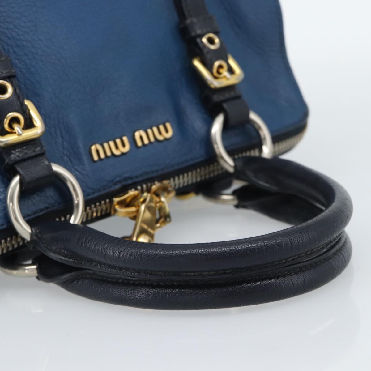 Miu Miu Hand Bag Leather 2way Blue Gold Auth 190650