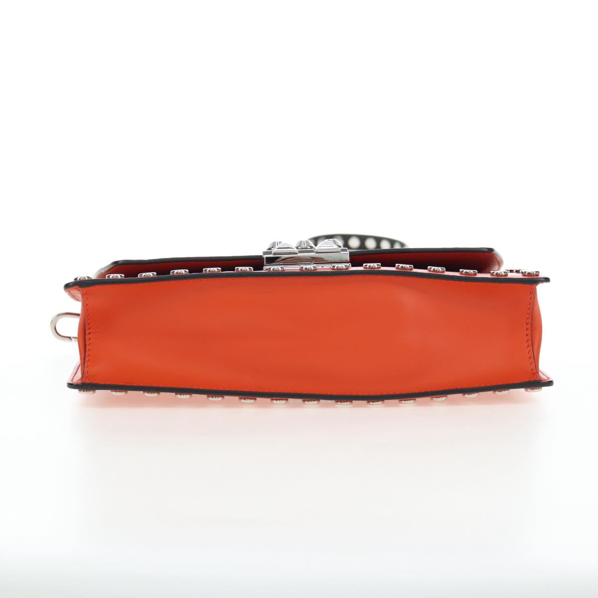 PRADA Shoulder Bag Leather Orange Silver Auth 190652M