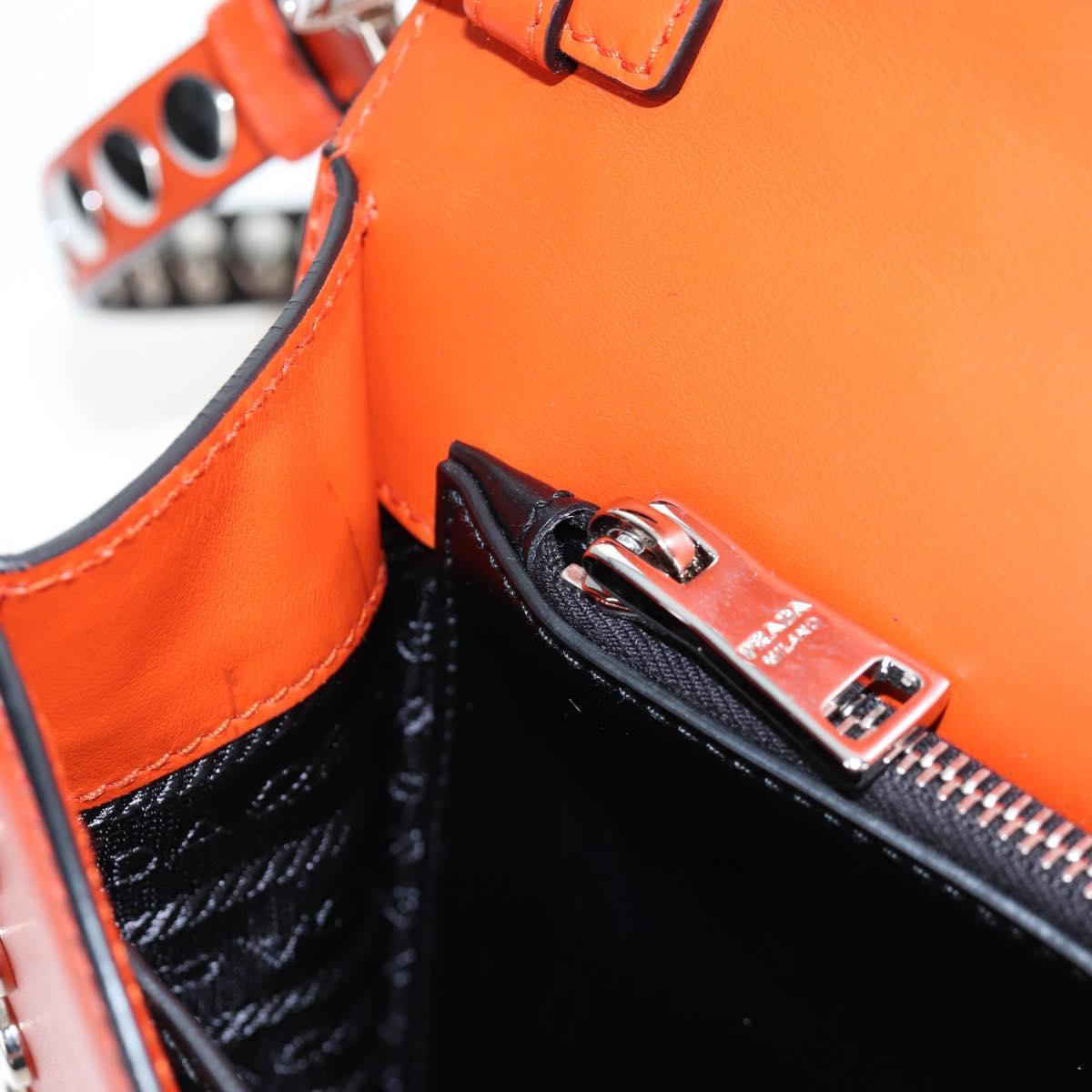 PRADA Shoulder Bag Leather Orange Silver Auth 190652M