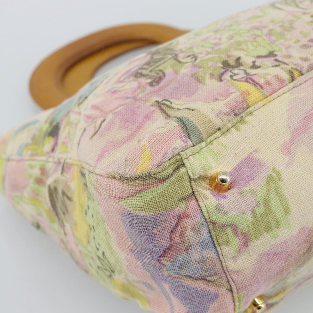 FENDI Hand Bag Canvas Beige Gold Auth 190653V