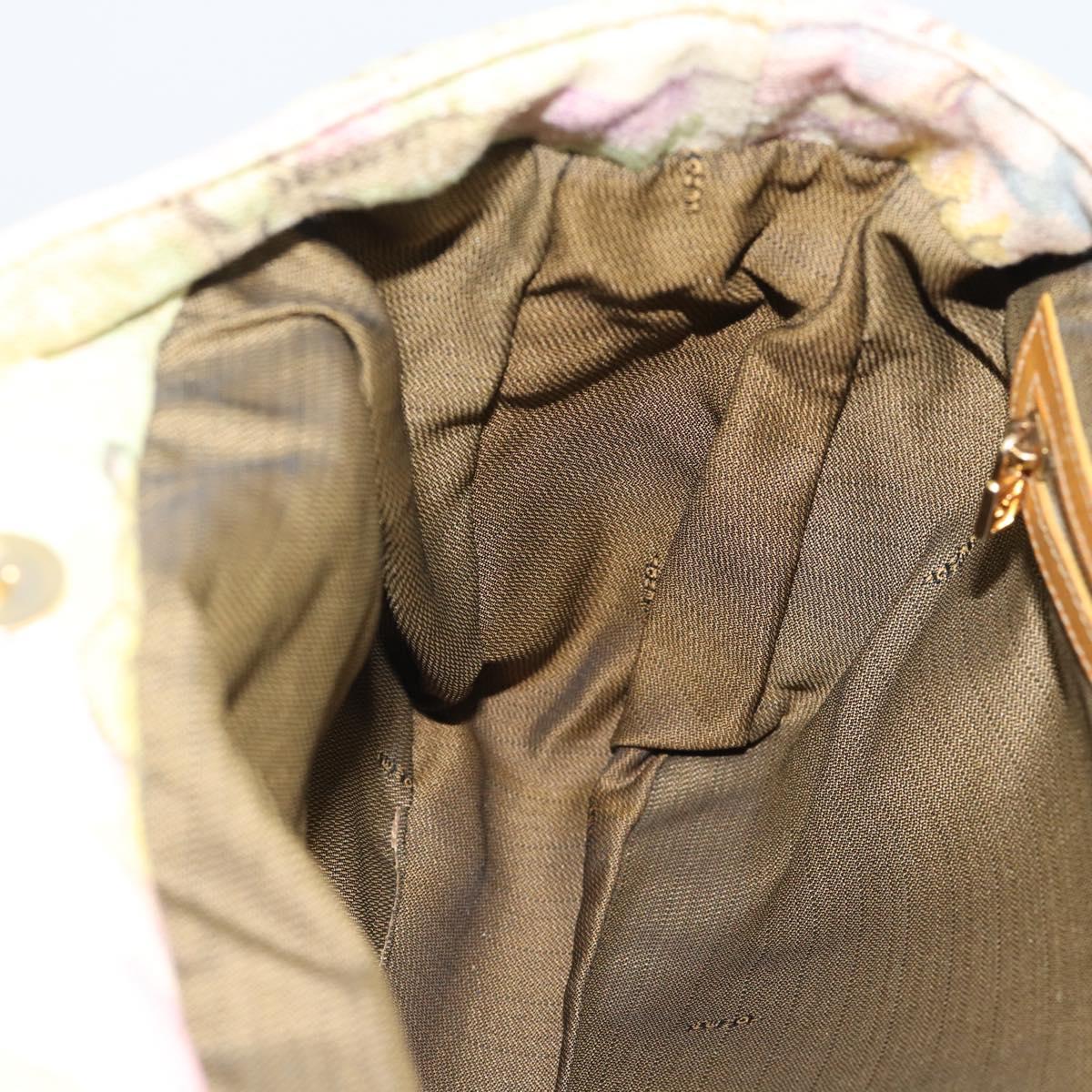 FENDI Hand Bag Canvas Beige Gold Auth 190653V