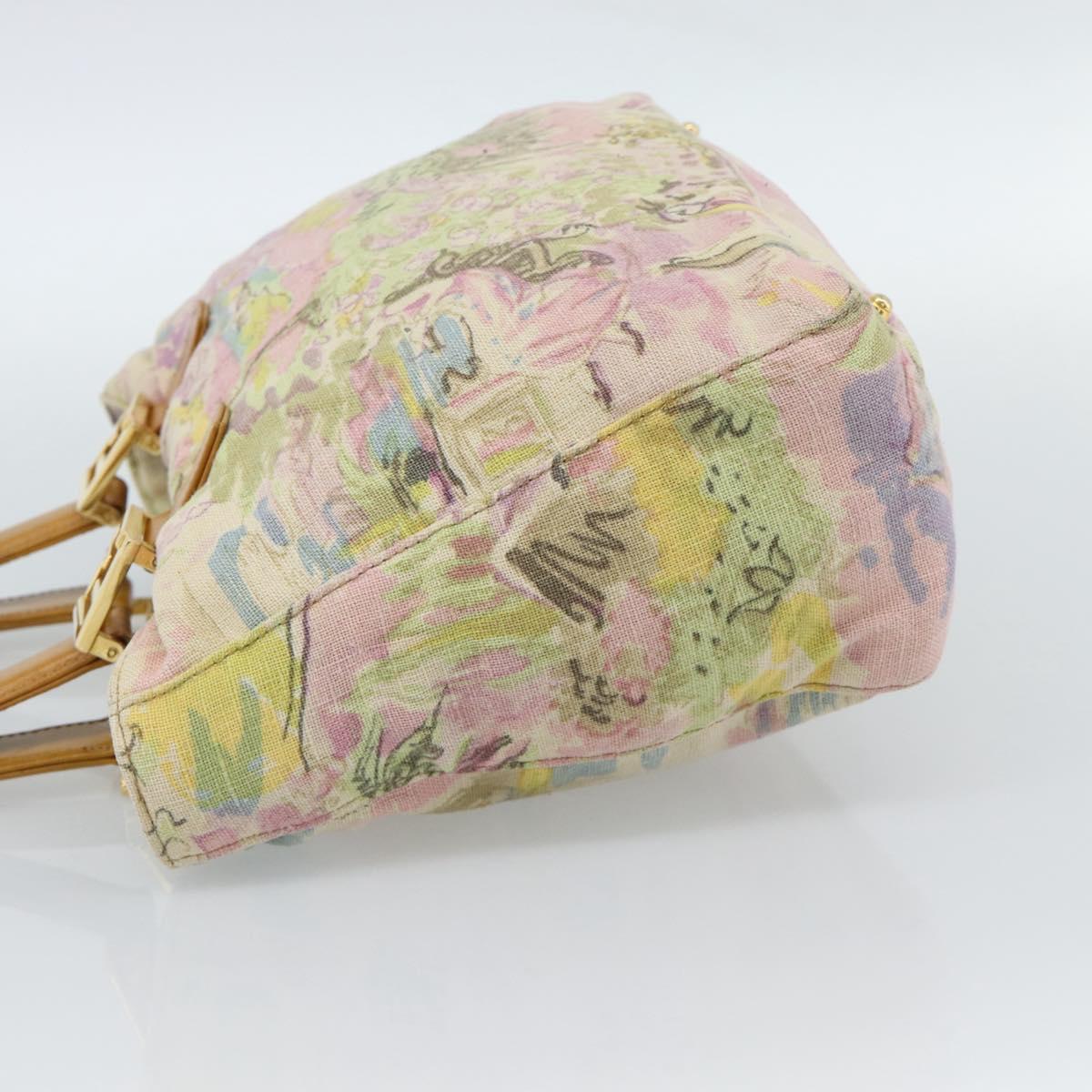 FENDI Hand Bag Canvas Beige Gold Auth 190653V