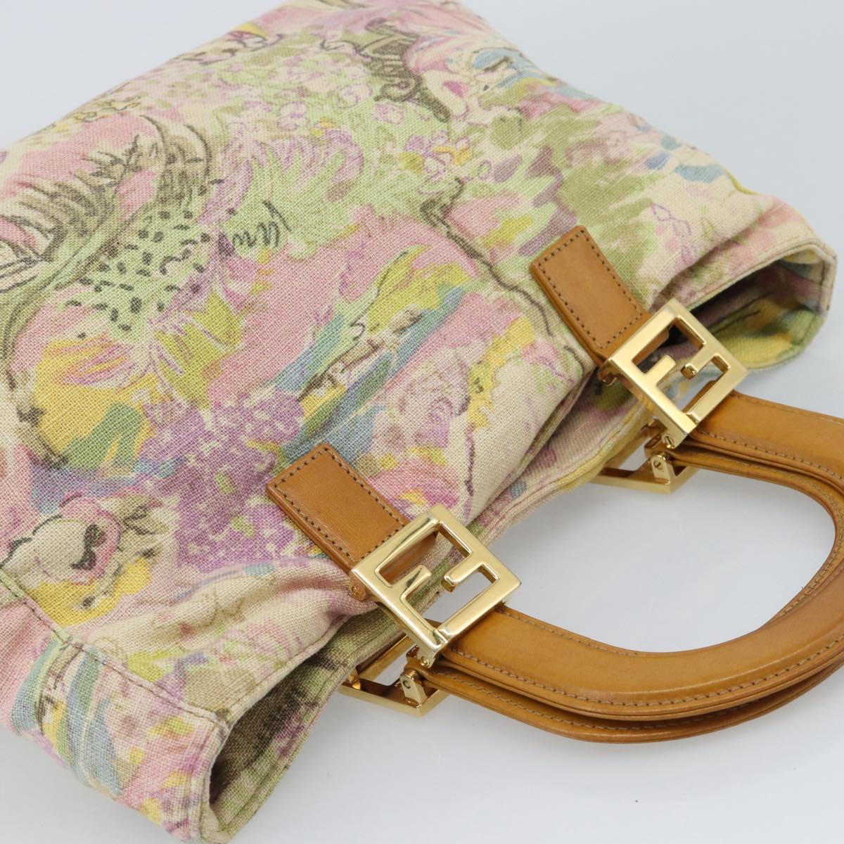 FENDI Hand Bag Canvas Beige Gold Auth 190653V