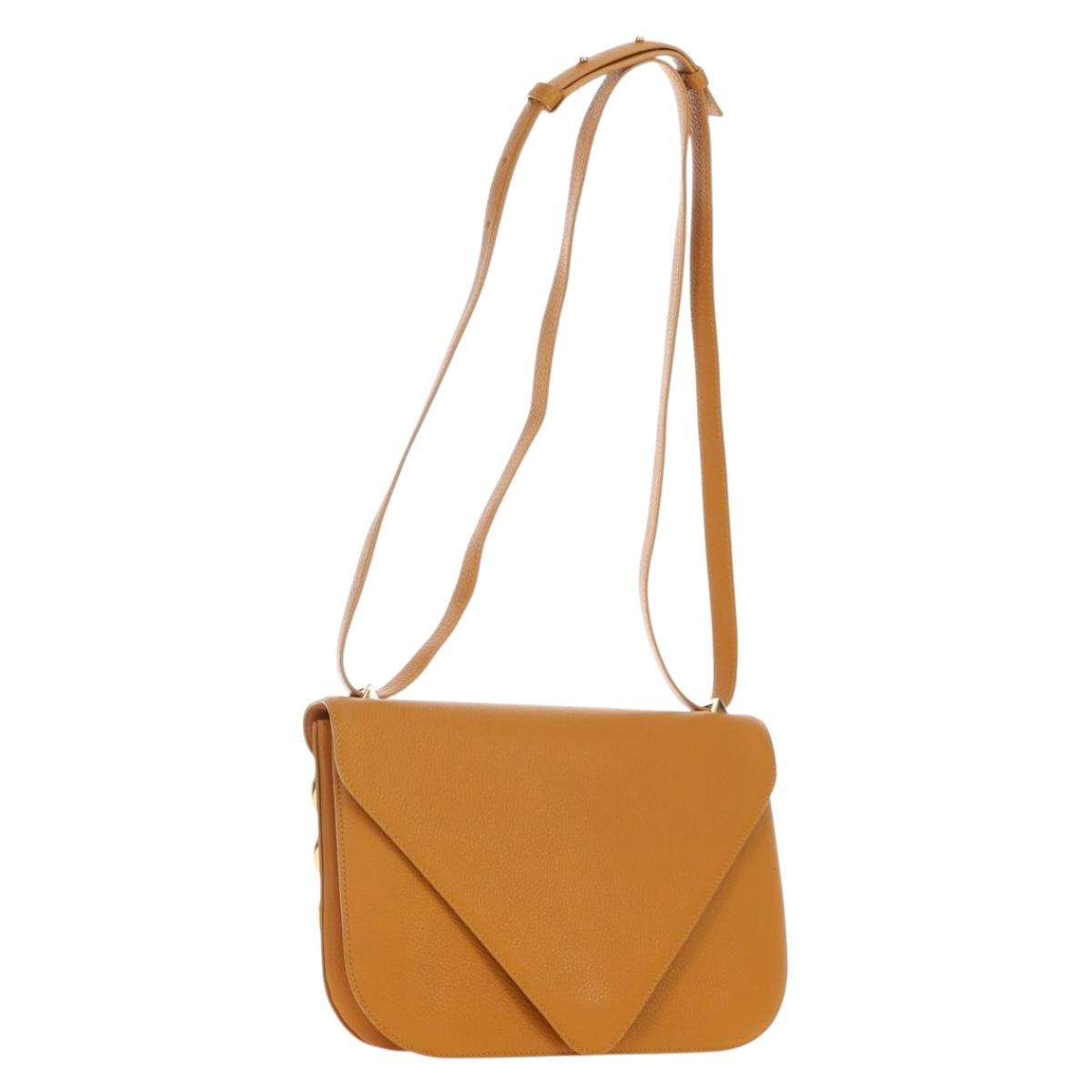 BOTTEGA VENETA Mount Chain Shoulder Bag Leather 2way Orange Gold Auth 190656V