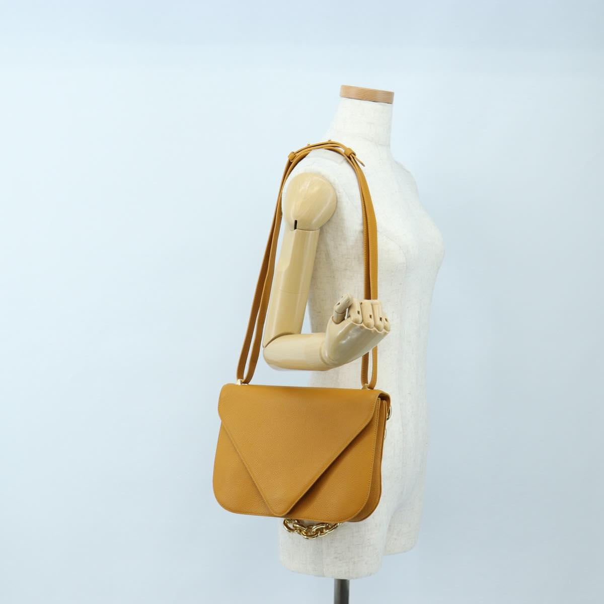 BOTTEGA VENETA Mount Chain Shoulder Bag Leather 2way Orange Gold Auth 190656V