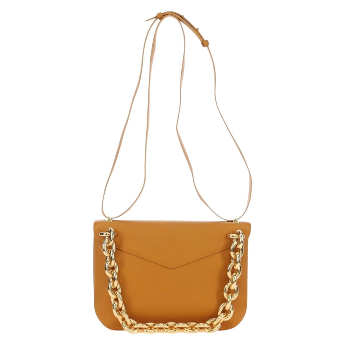 BOTTEGA VENETA Mount Chain Shoulder Bag Leather 2way Orange Gold Auth 190656V