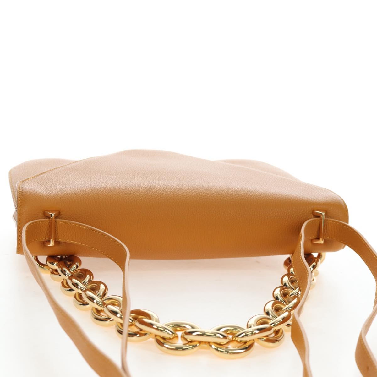 BOTTEGA VENETA Mount Chain Shoulder Bag Leather 2way Orange Gold Auth 190656V