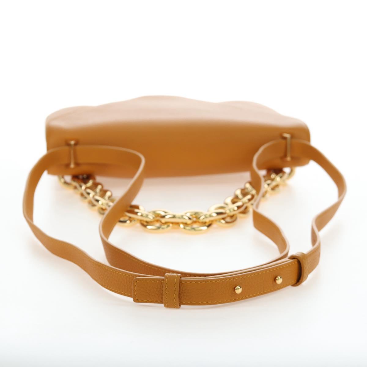 BOTTEGA VENETA Mount Chain Shoulder Bag Leather 2way Orange Gold Auth 190656V