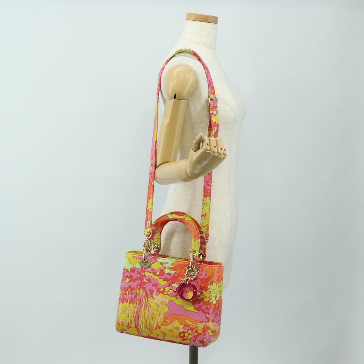 Christian Dior Lady Dior Hand Bag Leather 2way Red Gold Auth 190659SM
