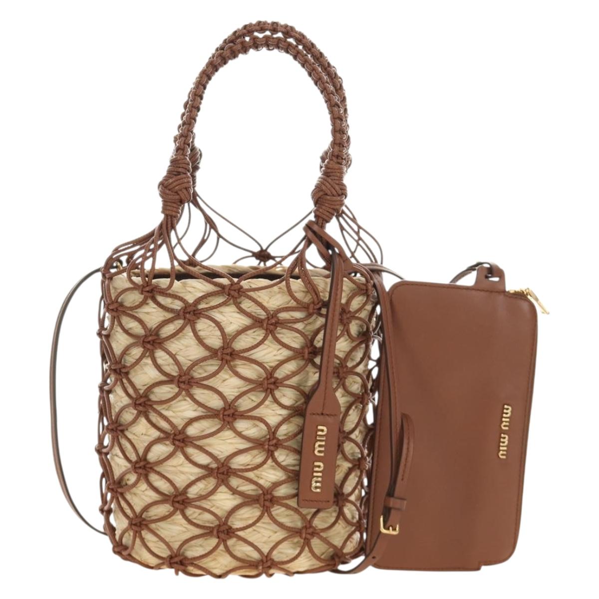 Miu Miu Hand Bag Straw 2way Brown Gold Auth 190660SAM