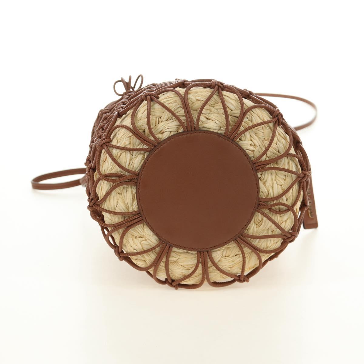 Miu Miu Hand Bag Straw 2way Brown Gold Auth 190660SAM