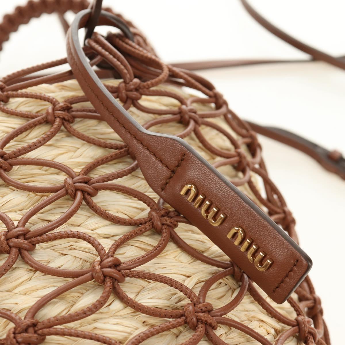 Miu Miu Hand Bag Straw 2way Brown Gold Auth 190660SAM