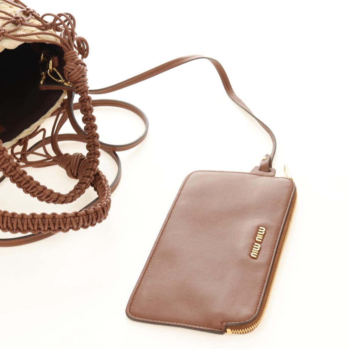 Miu Miu Hand Bag Straw 2way Brown Gold Auth 190660SAM
