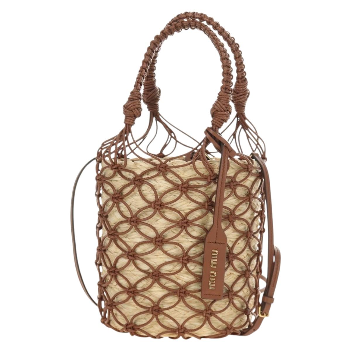 Miu Miu Hand Bag Straw 2way Brown Gold Auth 190660SAM