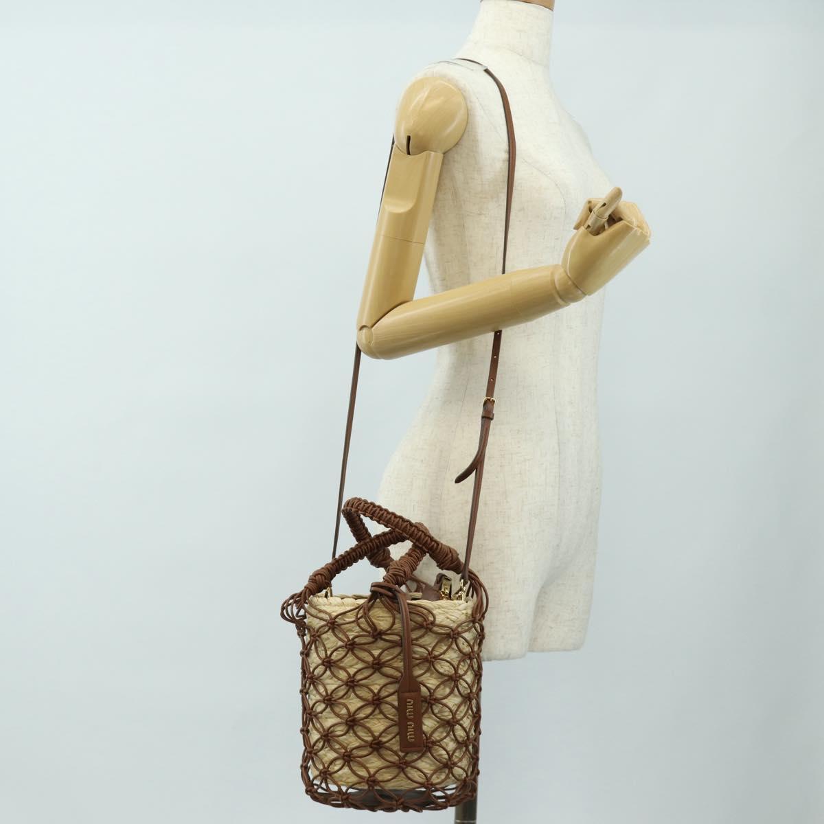 Miu Miu Hand Bag Straw 2way Brown Gold Auth 190660SAM