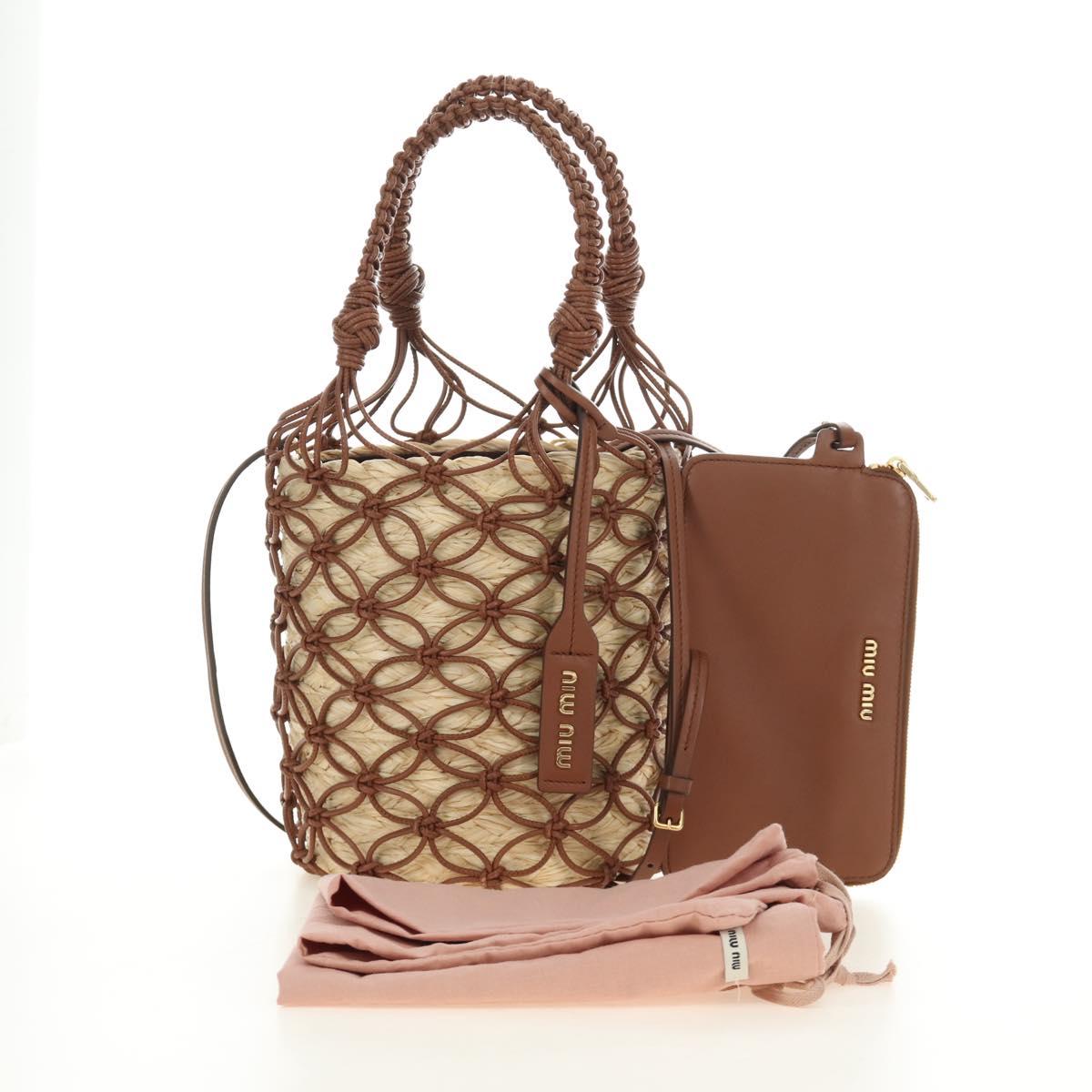 Miu Miu Hand Bag Straw 2way Brown Gold Auth 190660SAM