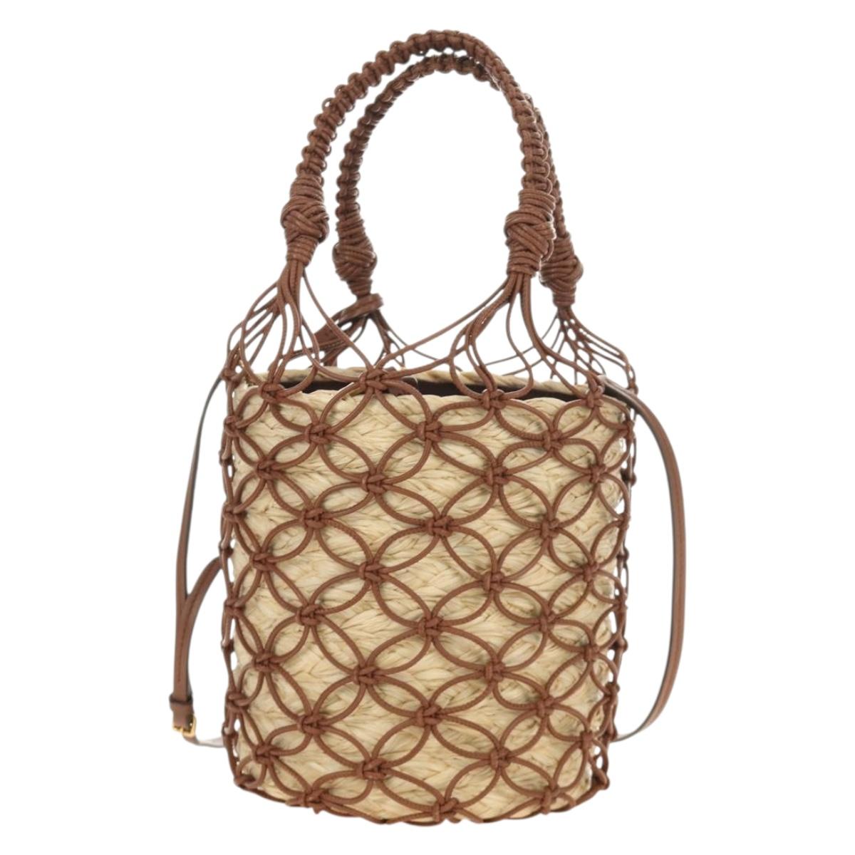 Miu Miu Hand Bag Straw 2way Brown Gold Auth 190660SAM