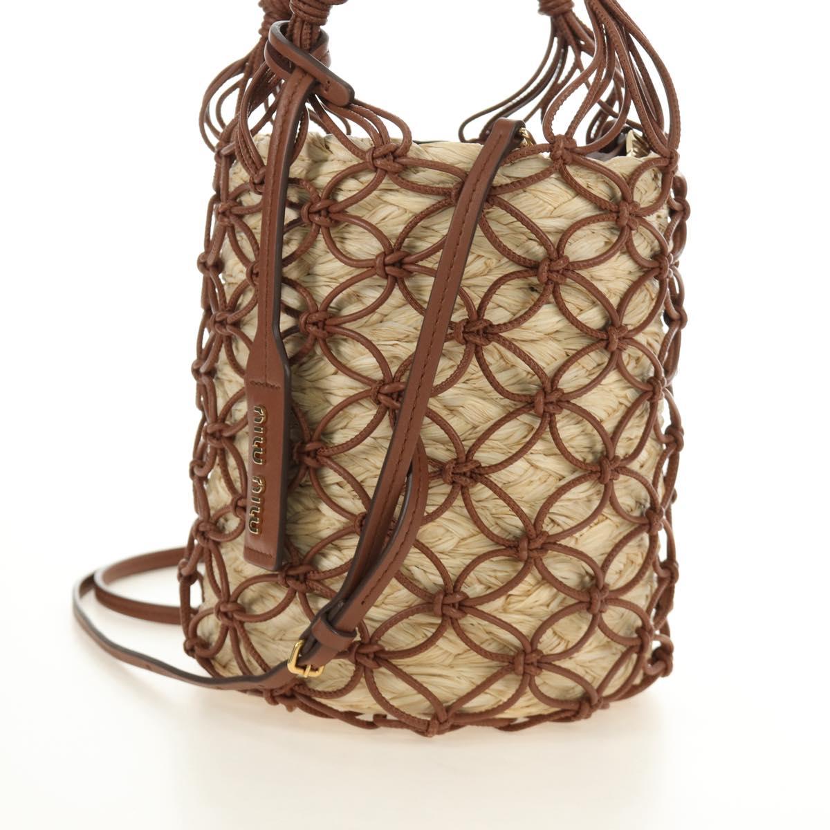 Miu Miu Hand Bag Straw 2way Brown Gold Auth 190660SAM